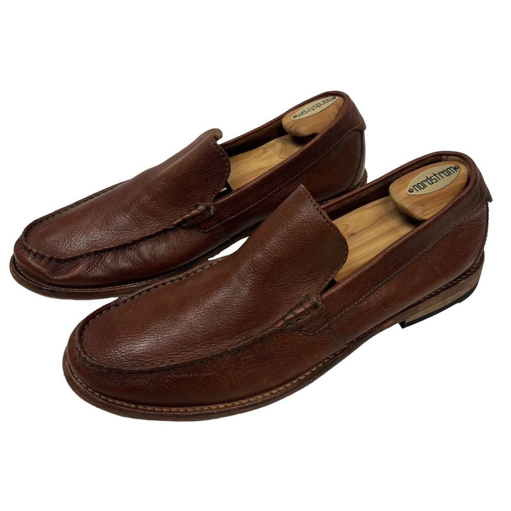 Clarks Cognac Brown Leather Slip On Loafers Size 11 Comfort Pebble Leather